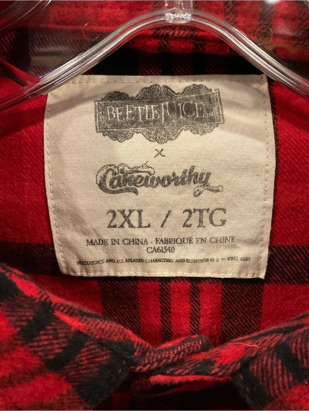 BEETLEJUICE x CAKEWORTHY - RARE LYDIA FLANNEL L/S Red&Black Flannel UNISEX 2XL - Picture 2 of 9